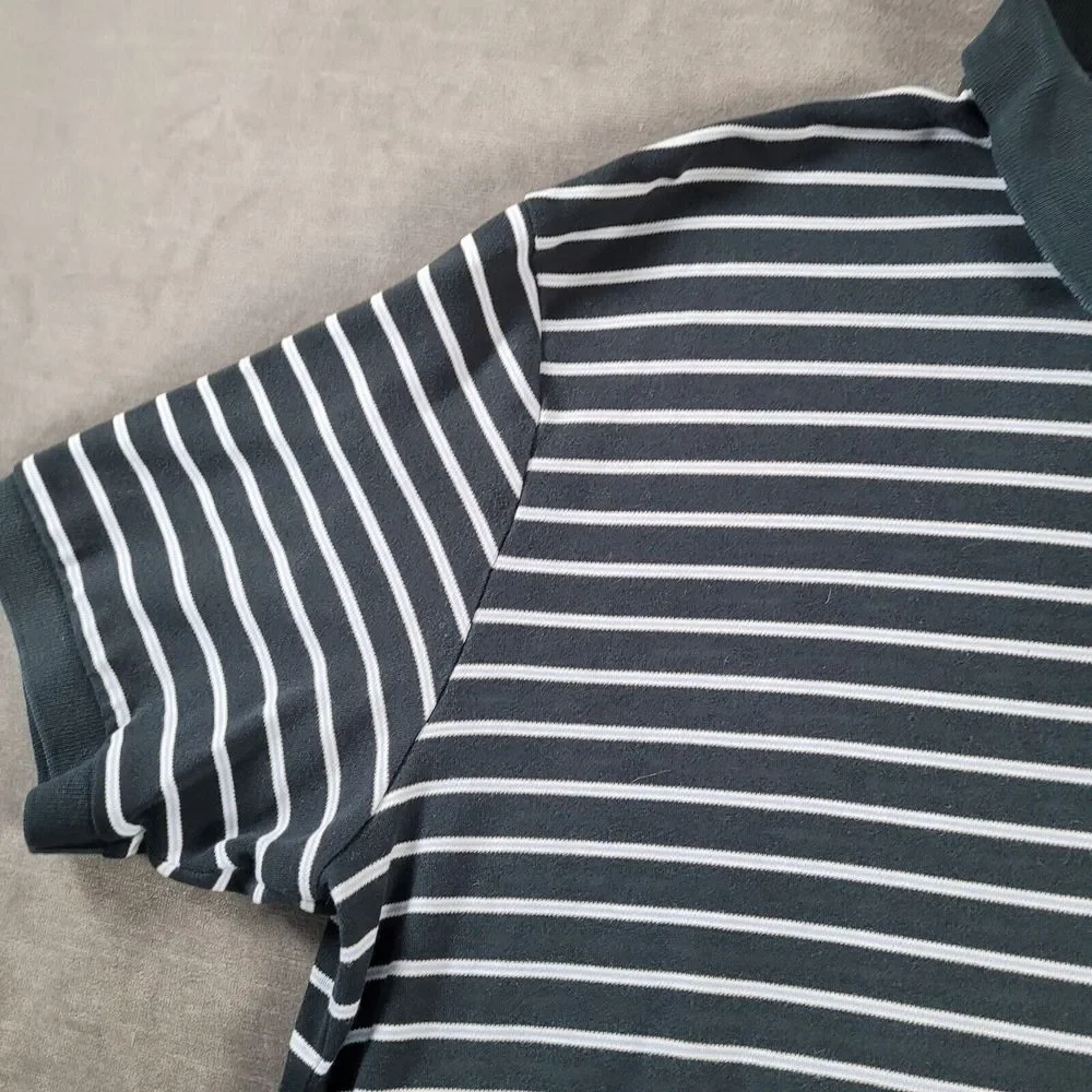 Polo‎ Ralph Lauren Vintage Polo Shirt Black White Blue Striped Mens Size Large